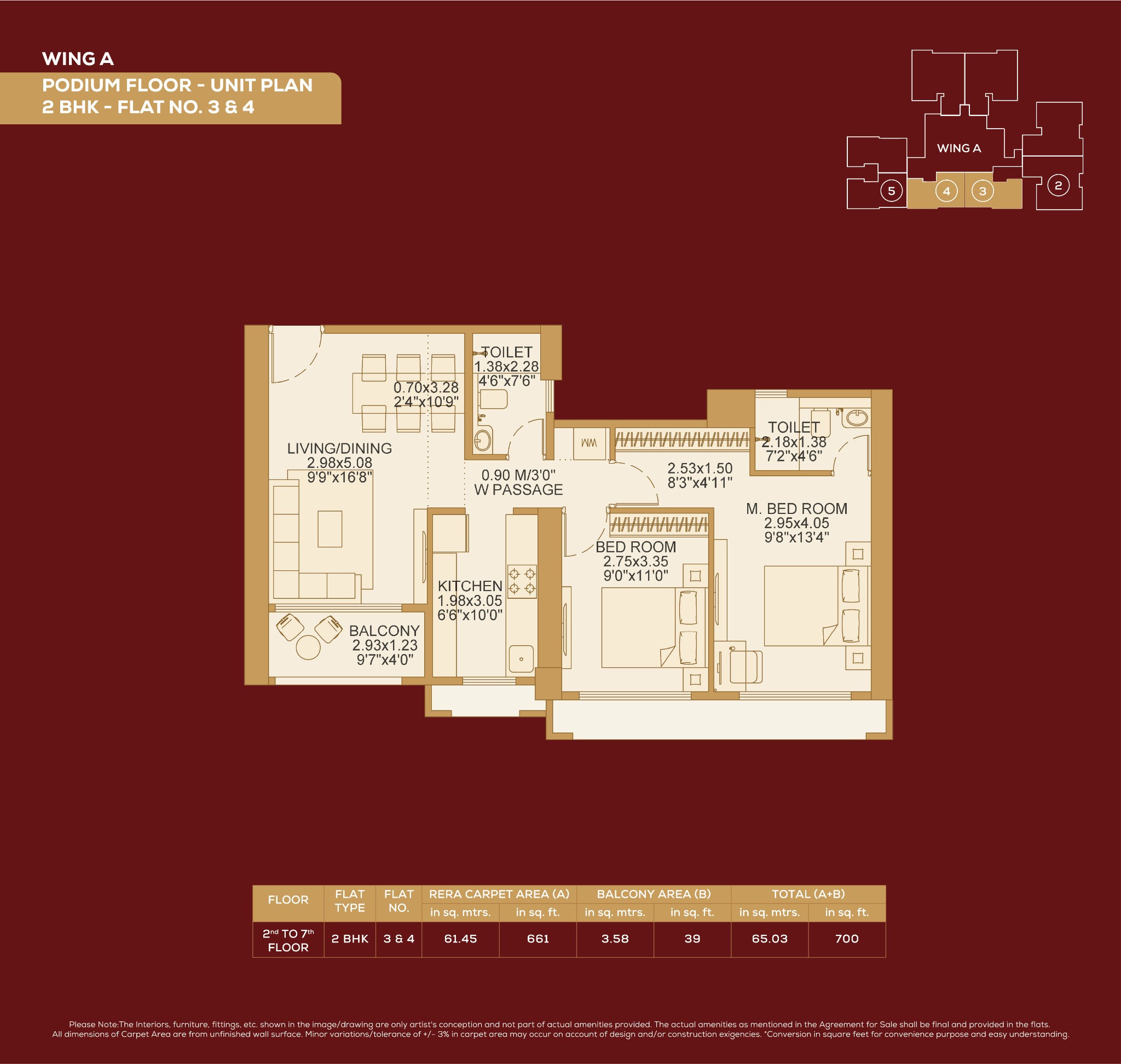 2 BHK — 700 sq. ft.