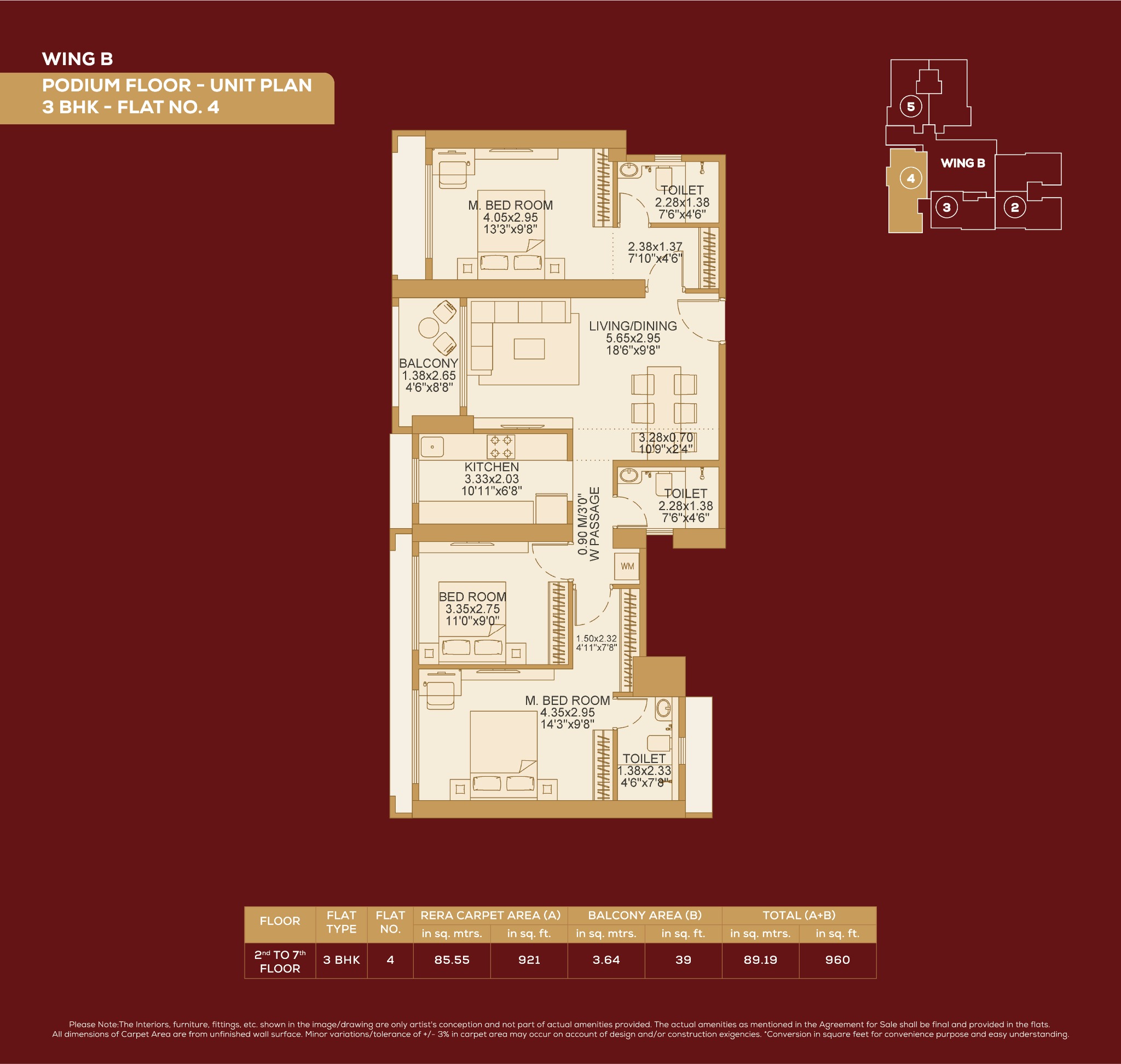 3 BHK — 960 sq. ft.